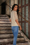Beige Stretchy Lace 3/4 Sleeve Fancy Trendy Dressy Evening Top - Women - Pineapple Clothing