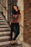Chocolate Brown Charmeuse Sleeveless Dressy Party Cocktail Top - Women - Pineapple Clothing