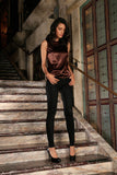 Chocolate Brown Charmeuse Sleeveless Dressy Party Cocktail Top - Women - Pineapple Clothing