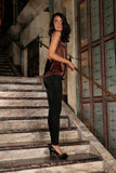 Chocolate Brown Charmeuse Sleeveless Dressy Party Cocktail Top - Women - Pineapple Clothing