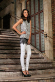 Black White Stretchy Sleeveless Trendy Dressy Top With Lace - Women - Pineapple Clothing