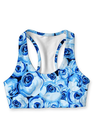 Whisper Stella Blue Floral Seamless Racerback Sport Yoga Bra - Women