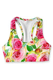 Rosarium Stella Floral Print Seamless Racerback Sport Yoga Bra - Women