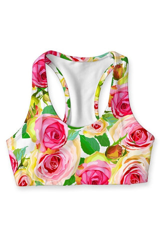 Rosarium Stella Floral Print Seamless Racerback Sport Yoga Bra - Women