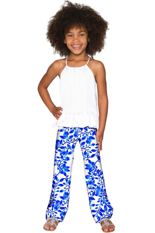 Whimsy Amelia Blue & White Knit Cute Palazzo Pant - Girls - Pineapple Clothing