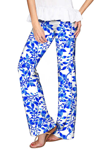 Whimsy Amelia Blue & White Print Palazzo Pant - Women - Pineapple Clothing