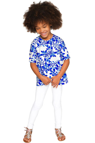 Whimsy Sophia Blue & White Print Sleeved Dressy Top - Girls - Pineapple Clothing