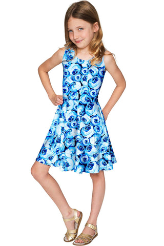 Whisper Mia Cute Blue Floral Fit & Flare Dress - Girls - Pineapple Clothing
