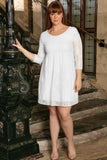 White Lace Empire Waist Three-Quarter Sleeve Curvy Dress Plus Size