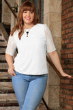 White Stretchy Lace Elbow Sleeve Dressy Party Sexy Top Women Plus Size