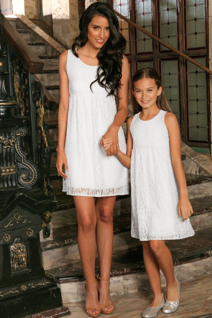 White Stretchy Lace Empire Waist Sleeveless Day Mommy and Me Dress – Pineapple  Clothing Staging