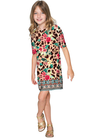 Wild & Free Grace Leopard Print Fall Chic Shift Dress - Girls - Pineapple Clothing