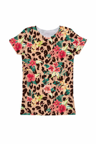 Wild & Free Zoe Floral Leopard Print Cute Designer Tee - Girls - Pineapple Clothing
