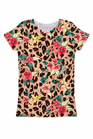 Wild & Free Zoe Floral Leopard Print Designer Tee - Women - Pineapple Clothing